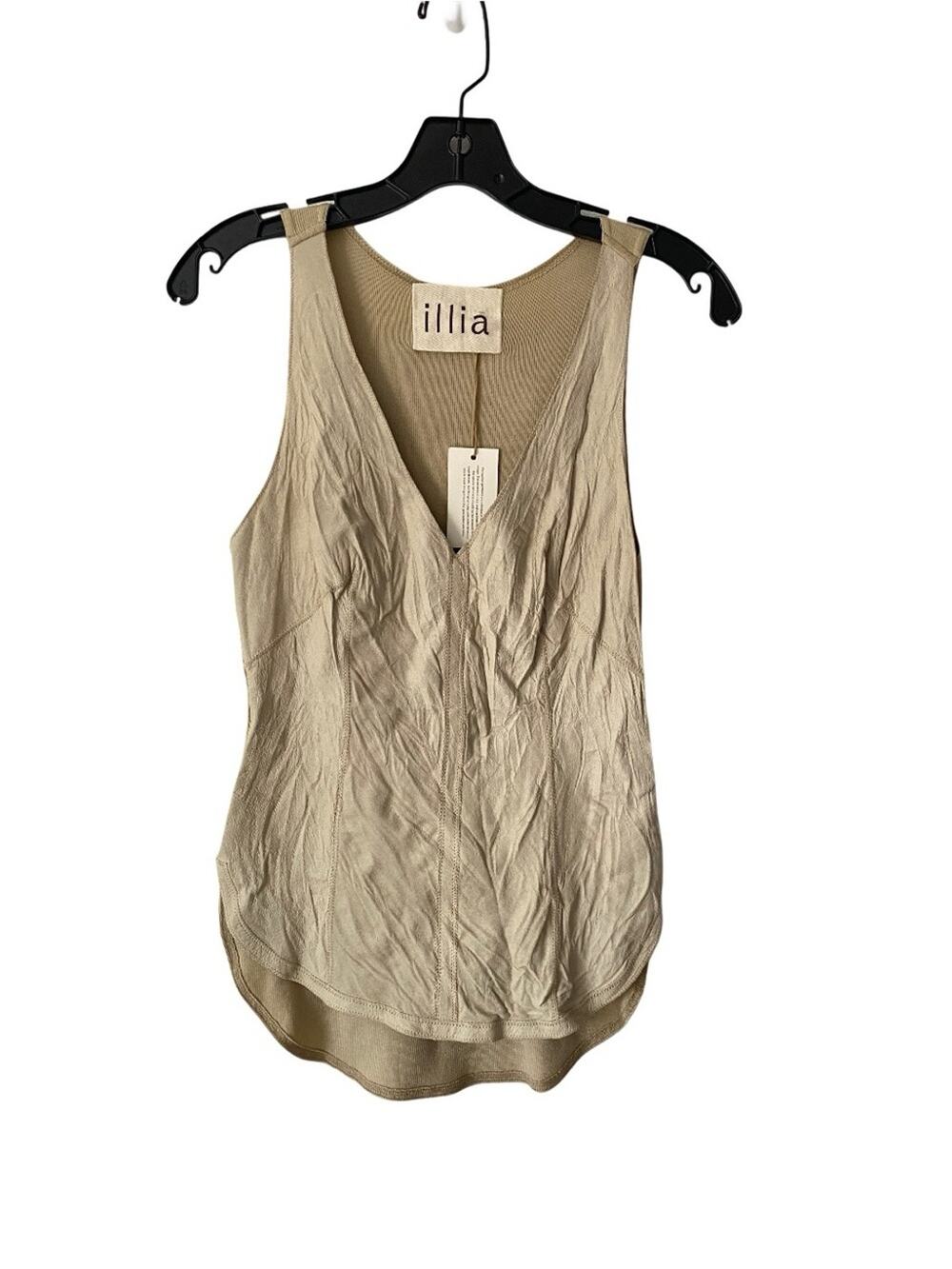Illia NWTS Leather Modal Ribbed Tan Beige V-Neck Sleeveless Tank Top size 4